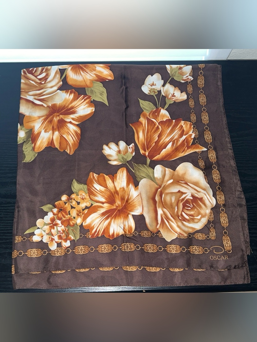 OSCAR DE LA RENTA Floral Brown & Gold Women's Scarf